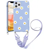 Yoedge Handykette Kompatibel mit Xiaomi Redmi 10 4G Hülle mit Kordel Umhängenhülle Smartphone Necklace Hülle mit Band 6,5", Silikon Handy Schutzhülle TPU Bumper Cover mit Kette abnehmbar,Gänseblümchen