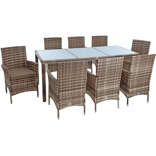 Estexo Polyrattan Sitzgruppe Gartenmöbel Set f. 8 Personen Rattan Gartenset Beige-Braun