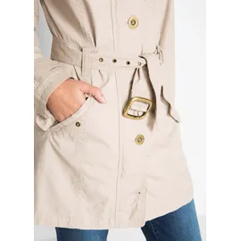 bonprix Trenchcoat BONPRIX, Damen, Gr. 44, kieselbeige, Web, Obermaterial: 100% Baumwolle. Futter: 100% Polyester, gepflegt, unifarben, figurbetont ca. Mitte Oberschenkel, mit Riegel, Mäntel, aus Baumwolle, mit langem Arm, figurbetonte Passform, mit Gürtel