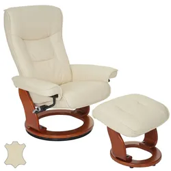 Robas Lund MCA Relaxsessel Hamilton, Fernsehsessel Hocker, Echtleder 130kg belastbar ~ creme, honigfarben