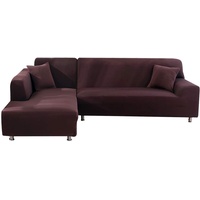 ele ELEOPTION Sofa Überwürfe elastische Stretch Sofa Bezug 2er Set 3 Sitzer für L Form Sofa inkl. 2 Stücke Kissenbezug (Kaffeebraun)