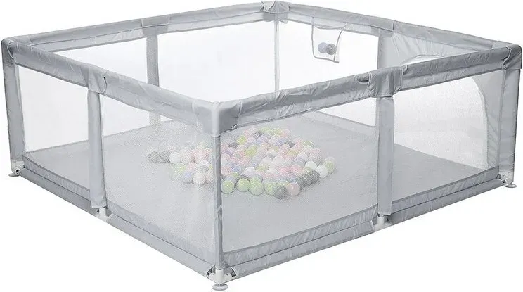 Bioby 1.5X1.5M Kinderspielplatz Möbel Baby-Laufstall Bettbarrieren Sicherheitsmodular Faltbarer Babypark Babybett Bällebad Zubehör Grau
