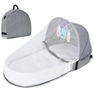 Ba Net Moskito Bagima Baby Reisebett mit Moskitonetz und Markise Tragbares Babybett Wickeltasche Faltbares Babybett mit Moskitonetz Kuschelnest Babybett (Grau)