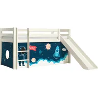 Spielbett » Pino«, (Made in Europe), Hochbett mit Textil-Set, inkl. Rolllattenrost, Leiter und Rutsche, weiß, , 88219727-0 mit Textilset Space Shuttle