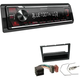 EHO Kenwood KMM-BT209 1-DIN Autoradio Media Receiver Bluetooth USB AUX mit Einbauset passend für Opel Corsa C 2000-2004 Charcoal