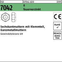 F. REYHER Nchfg. GmbH & Co. KG Sechskantmutter ISO 7042 M 12 x 1,75 Stahl feuerverzinkt 100 Stück