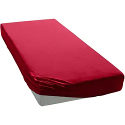 Spannbettlaken ELEGANTE "Uni Zwirn-Jersey", rot (rubin), B:140-160cm L:200-220cm, Mako-Jersey, Obermaterial: 97% Baumwolle, 3% Elasthan, Laken, aus hochwertigem Garn