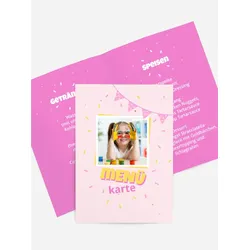 Menükarten Geburtstag selbst gestalten mit Spruch und Fotos im Onlinedesigner bei Meine-Kartenmanufaktur.de