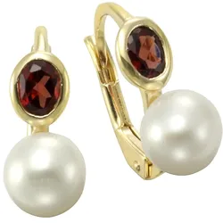 Perlenohrringe FIRETTI "Schmuck Geschenk Silber 925 Ohrschmuck Patenrbrisur Perle", gold (silber, 925, goldfarben, weiß, rot, rot), Ohrringe, Damen, Silber 925 (Sterlingsilber)-Perlen, Silber 925 (Sterlingsilber), Perlen, mit Granat - mit Süßwasserzuchtperle