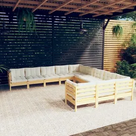 vidaXL Garten-Lounge-Set 11-tlg. creme Kiefernholz