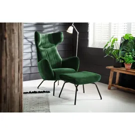 KAWOLA Ohrensessel LOTTE Velvet 79 x 117 x 80 cm Smaragd mit Hocker