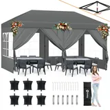 Sekey One-Touch Pop Up Pavillon 3x6 mit Seitenteile, Partyzelt Faltpavillon 3x6m Wasserdicht Stabil, Vereinfachte Installation in 1 Minute, Robust Windfest Regenfest für Camping Festival Party,Grau