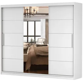 fabryka mebli idźczak Schwebetürenschrank Kleiderschrank Schrank 250cm Weiss/Weiß mit Spiegel, Alba - Weiß