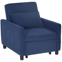 Homcom Schlafsessel, Klappbett mit Bettfunktion, Lendenkissen, Klappbar Liegestuhl mit Verstellbarer Rückenlehne, Rollen, Seitentasche, für Wohnzimmer, Kord, Blau Kunststoff, 84x81x74 cm, Sessel, Schlafsessel
