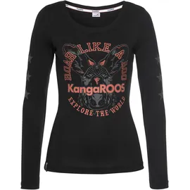 KangaROOS Langarmshirt Langarm, unifarben mit Farbeinsatz und Logodruck, schwarz