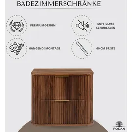 Rodan Waschtischunterschrank | Waschbeckunterschrank - Eiche Haselnuss - Modernes Design - Soft-Close Schubladen - Hängeschrank - Dunkelbraun