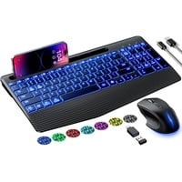 Kabellose Tastatur und Maus, ergonomische Tastaturmaus, RGB-Hintergrundbeleuchtung, wiederaufladbar, leise, mit Handyhalterung, Handgelenkauflage, beleuchtete Mac-Tastatur und -Maus-Kombination, für