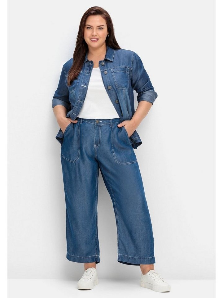 Sheego Weite Jeans Große Größen aus TENCELTM Lyocell, mit Kontrastnähten blau 48