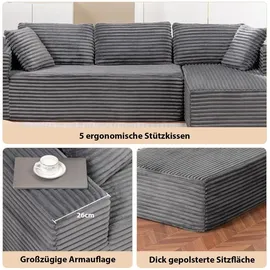 COMHOMA Eckcouch Cordstoff 2-Sitzer Silber