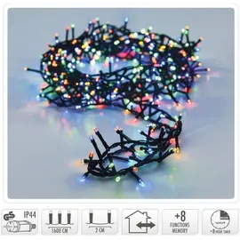 free & easy, self import agencies LED-Clusterlichterkette bunt, 800 LEDs, Grünes Kabel, Innen/Außen, 19m