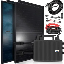 sunniva SUNNIVA® Balkonkraftwerk 800W komplett Steckdose TSUN Wechselrichter, Solaranlage Komplettset, 4x 460W BIFAZIAL, FULL BLACK, Glas-Glas Solarmodule, inkl.5m Kabel, Bluetooth