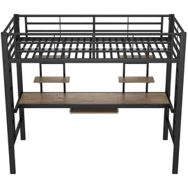 XDOVET Hochbett mit Schreibtisch und zwei Bücherregalen 90 x 200 cm MDF schwarz