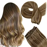 Hetto Tressen Echthaar Balayage Braun Extensions Echthaar Tressen 100g 45cm Tressen Haarverlängerung Echthaar Schokoladenbraun Ombre Karamellblond #4/27/4