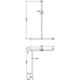 Hewi System 900 Duschhandlauf 900.35.33760DD 1250 x 765 x 965 mm, pulverbeschichtet dunkelgrau perlglimmer tiefmatt