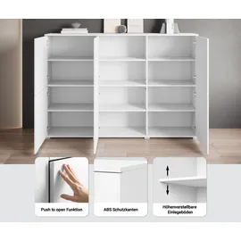 INOSIGN Highboard INOSIGN "Kenia, moderne grifflose Hochkommode mit 6 Türen, Breite 180 cm", weiß (weiß, weiß hochglanz), B:180cm H:125cm T:39,5cm, FSC-zertifizierter Holzwerkstoff, Sideboards, Highboard, Push-to-Open-Fronten, höhenverstellbaren Einlegeböden,