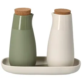 räder Cucina Italiana Menage-Set 3-teiliges Set aus Steinzeug Ölspender Beige/Grün