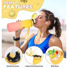 luxuskollektion Trinkflasche 1l mit Strohhalm Zeitmarkierung Gelb