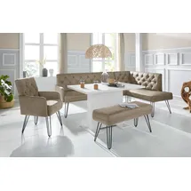 exxpo - sofa fashion Doppio, Chesterfield Optik, komfortabel und bequem, hohe Designfüße", braun Sitzbänke, Eckbank, Frei im Raum stellbar