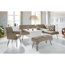 exxpo - sofa fashion Doppio, Chesterfield Optik, komfortabel und bequem, hohe Designfüße", braun Sitzbänke, Eckbank, Frei im Raum stellbar