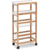 Zeller Nischen-Rollwagen Bambus/MDF/Metall 82,5 cm x 22 cm x 40 cm Weiß-Natur