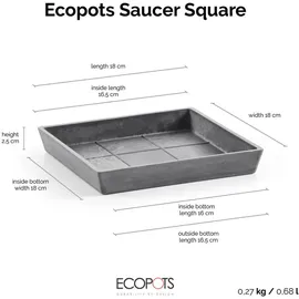 Ecopots Kunststoff-Untersetzer Rotterdam, Quadratisch Grau,