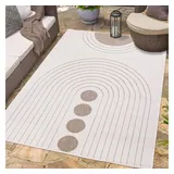 Carpet City Outdoor Teppich Wetterfest 120x170 cm - Creme-Beige - Wendeteppich, Beidseitiges Kreisförmiges Muster - Balkonteppich Wasserfest Outdoor - Terrassenteppich