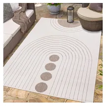 Carpet City Outdoor Teppich Wetterfest 120x170 cm - Creme-Beige - Wendeteppich, Beidseitiges Kreisförmiges Muster - Balkonteppich Wasserfest Outdoor - Terrassenteppich