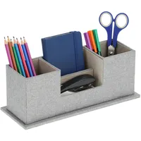 Relaxdays Schreibtisch Organizer, 4 Fächer, Kunststoff, Leinenoptik, Büro &
