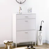 Schuhregal, Moderner Schuhschrank Für 12 Paar Schuhe Mit 2 Klapptüren Und Schublade, Aus Spanplatte, Mdf Und Metall, 75 X 26 X 110 Cm, Weiß