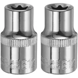 QUARKZMAN 1/2" x E12 Torx Bit Set, 2 Stück Torx Nuss Set Schrauber Sechskant Steckschlüsseleinsätze, Antrieb Tiefnuss Stern-Stecknuss für Auto Reparaturen Hauswartung DIY Handarbeit