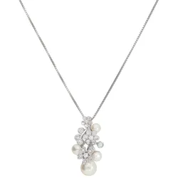 Kette mit Anhänger FIRETTI "Schmuck Geschenk, rhodiniert, Blüten, Venezianerkettengliederung", bunt (silberfarben, weiß), Halsketten, Damen, Silber 925 (Sterlingsilber)-Perlen, L: 45cm, Silber 925 (Sterlingsilber), Perlen, mit Zirkonia und Süßwasserzuchtperlen
