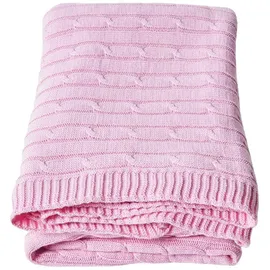 Homescapes Baumwolldecke mit Zopfmuster, Rosa, 130 x 170 cm,