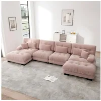 STILVORA Schlafsofa 4-Sitzer-Sofa mit Fußhocker Modulare Sofa mit Dekokisse für Wohnzimmer rosa