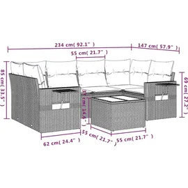 vidaXL 7-teiliges Gartensofa-Set mit Kissen, schwarzes Polyrattan - Schwarz