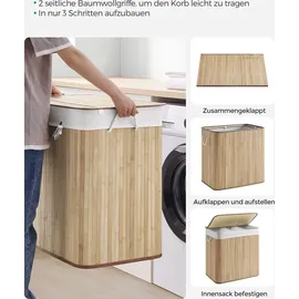 Songmics Wäschekorb 3 Sortierfächern 40 cm x 60 cm x 61,5 cm Holzfarbe 150,