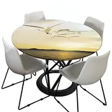 Morbuy Rund Tischdecke Elastisch, Möwe Drucken Rund Tischdecken Wasserdicht Lotuseffekt Abwaschbar Abwischbar Tischtuch für Garten Outdoor Küchentisch (Für Tisch 50-60 cm,Nachglühen)