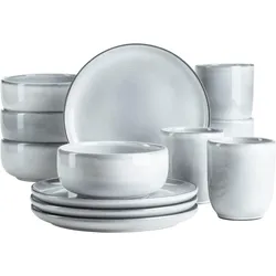Frühstücks-Geschirrset MÄSER "LIVIO, Frühstücks Set, Steinzeug", blau (hellblau), 12 tlg., Steinzeug, Geschirr-Sets, Geschirr-Set, Service