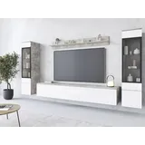 INOSIGN Wohnwand INOSIGN "VERA II", beige (beton smart, weiß hochglanz), B:260cm H:130cm T:33cm, Kastenmöbel-Sets, Wohnwand, Mediawand 260 cm, Vitrine mit Verglasung, stehend und hängend, Topseller