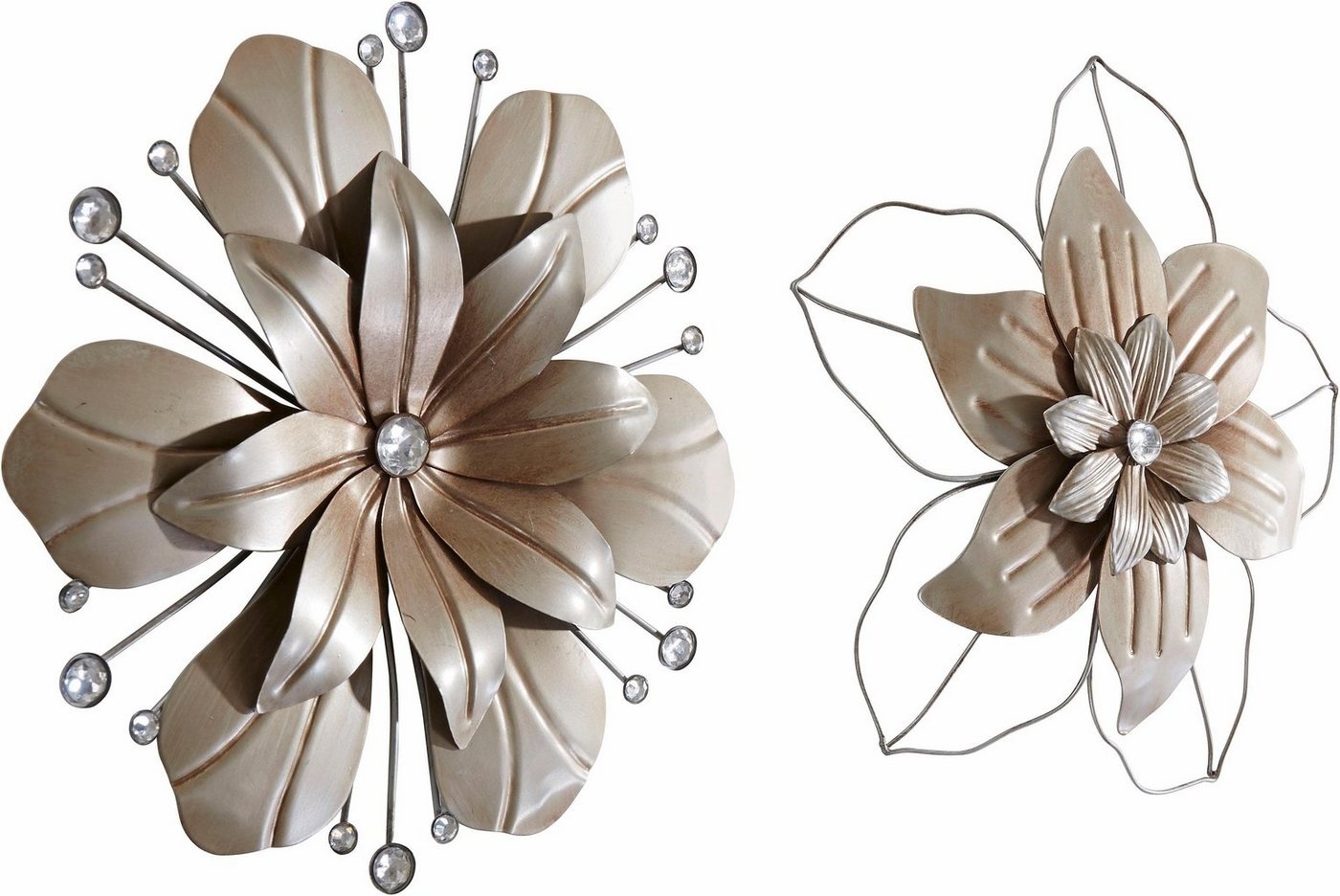 Home affaire Wanddekoobjekt Blume (2er-Set), Wanddeko, aus Metall, mit Perlmutt Verzierung silberfarben