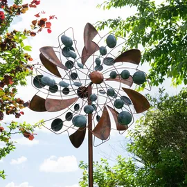 Lemodo Windrad Fancy mit 2 gegenläufigen Propellern, Gartendeko, Windspiel 213 cm hoch